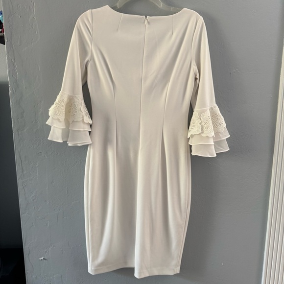 Calvin Klein Cream White 3/4 Ruffle Sleeve Dress Size 4 - Picture 3 of 4